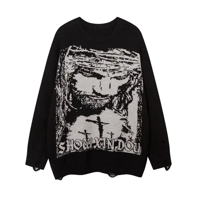 Vintage Y2K Oversize Anime Sweater for Men & Women